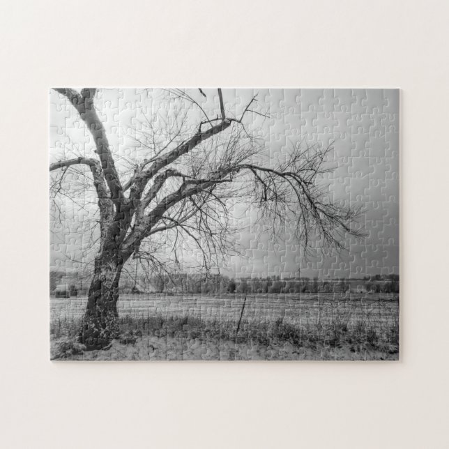 Puzzle en niveaux de gris de l'arbre d'hiver (Horizontal)