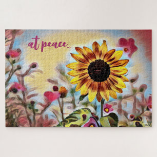Puzzle en paix Joli tournesol jaune et fleurs roses