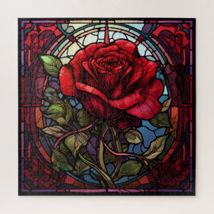 Puzzle en verre à carreaux de rose rouge