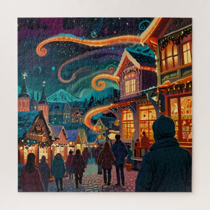 Puzzle Enchantant Marché de Noël Ville Wonderland d'hiver