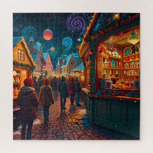 Puzzle Enchantant Marché de Noël Ville Wonderland d'hiver