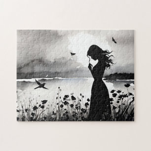 Puzzle Enchanted Daydream : Black & White Thinking Woman