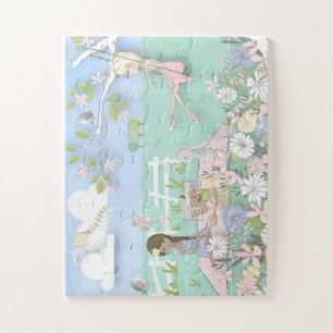 Puzzle Enchanter La Scène De Pique-Nique Filles/Lapin/ois