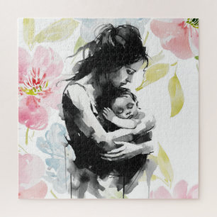 Puzzle encre Abstraite mère et enfant et aquarelle