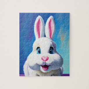 Puzzle Energie lapin blanc avec des yeux bleus Portrait a