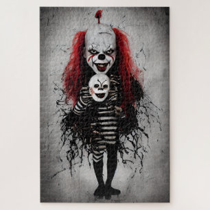 Puzzle Enfant Clown Mal Tenant Une Tête Clown Effrayant