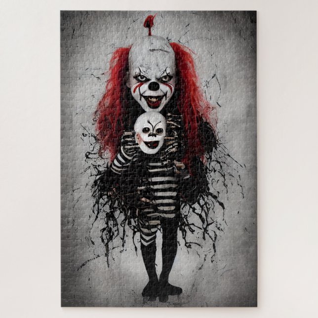 Puzzle Enfant Clown Mal Tenant Une Tête Clown Effrayant (Vertical)