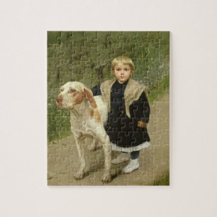 Puzzle Enfant en bas âge et un grand chien (huile sur la