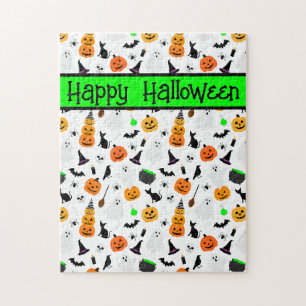 Puzzle Enfant Halloween Fantôme Citrouille Chat Noir Pers
