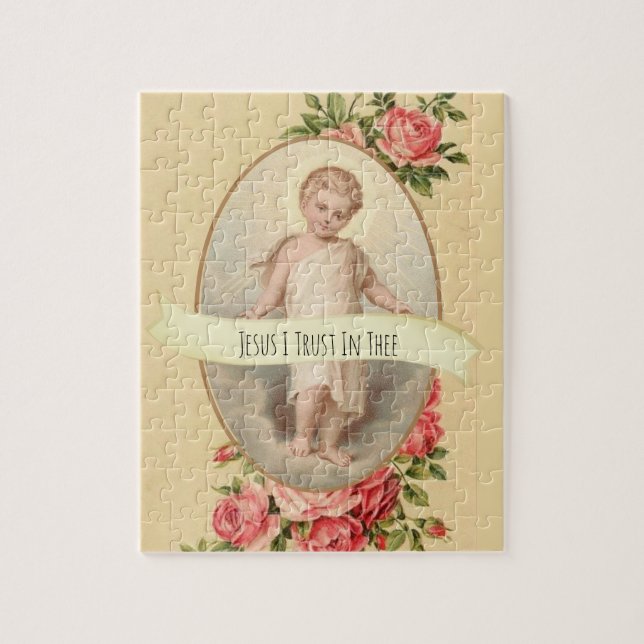 Puzzle Enfant Jésus religieux avec le rose rose et rouge (Vertical)