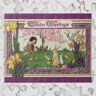 Puzzle Enfant vintage à la chasse aux oeufs de Pâques ave