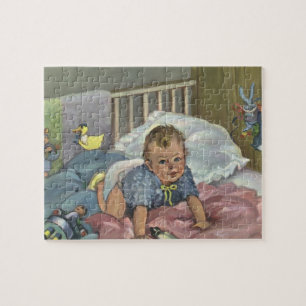 Puzzle Enfant vintage, Bébé mignon Jouer dans le lit, Tem