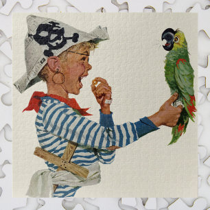 Puzzle Enfant vintage, Garçon Jouant Pirate Parrot Bird