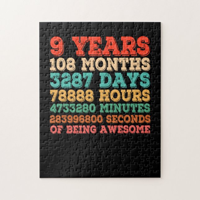 Puzzle Enfants 9e anniversaire 9 ans Retro Vintage (Vertical)