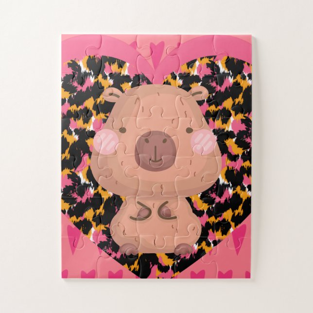 Puzzle Enfants Cabybara et cœurs (Vertical)