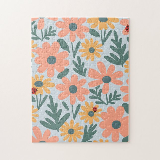 Puzzle Enfants Cute Ladybug Polka dot Daisy Flower Motif (Vertical)