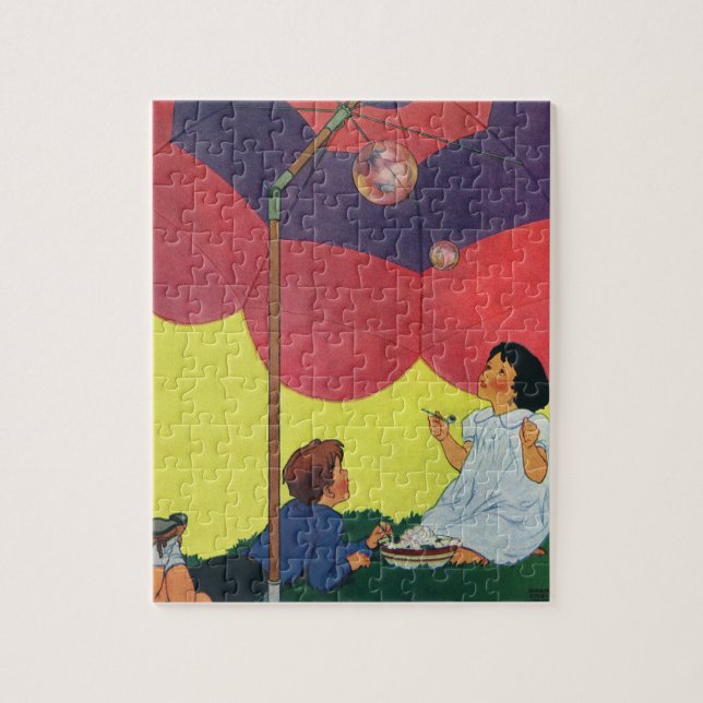 Puzzle Enfants d'époque jouent fille et garçon soufflant  (Vertical)