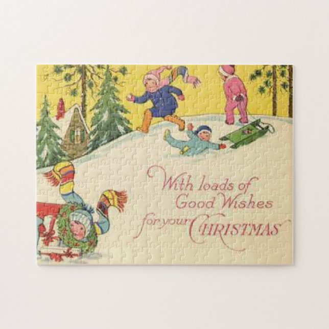 Puzzle Enfants en traîneau sur la colline enneigée - look (Horizontal)