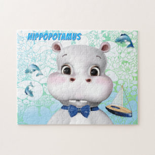 Puzzle Enfants Hippopotame Poisson Bleu