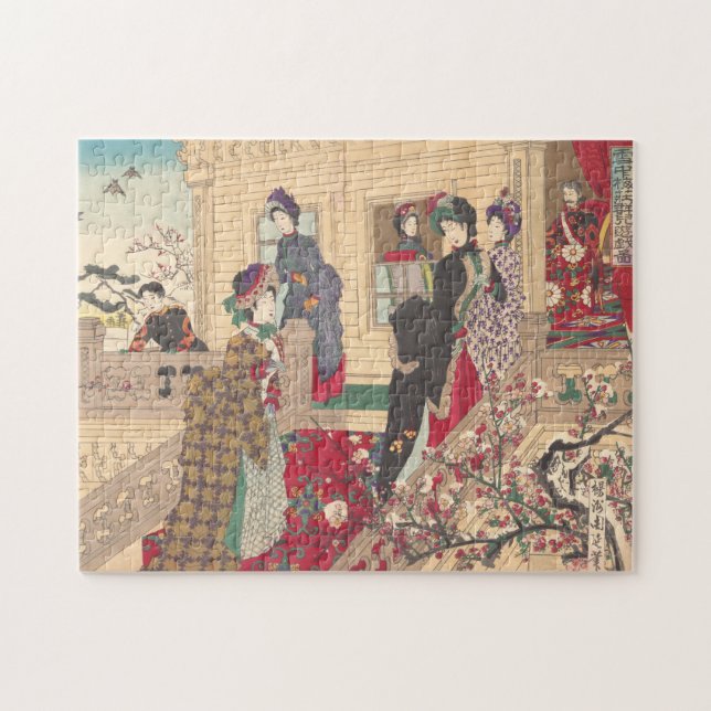 Puzzle Enfants jouant dans la neige sous des pruniers (Horizontal)