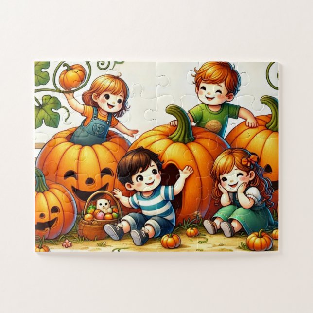Puzzle Enfants jouant dans un patch Citrouille (Horizontal)
