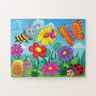 Puzzle Enfants mignons Bugs colorés et fleurs