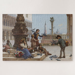 Puzzle Enfants nourrissant des pigeons à Venise (par Paol