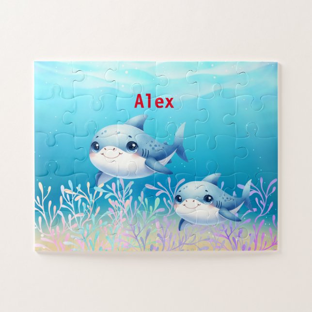 Puzzle Enfants personnalisés petits requins (Horizontal)