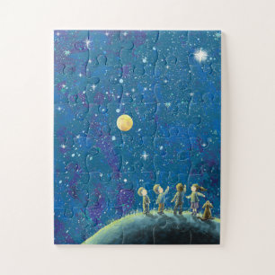 Puzzle Enfants Regardant Night Sky