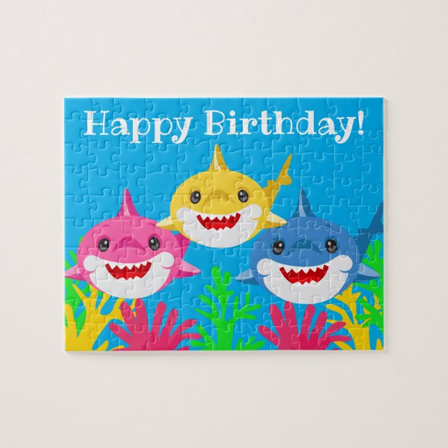 Puzzle Enfants Requin jaune et famille Anniversaire (Horizontal)