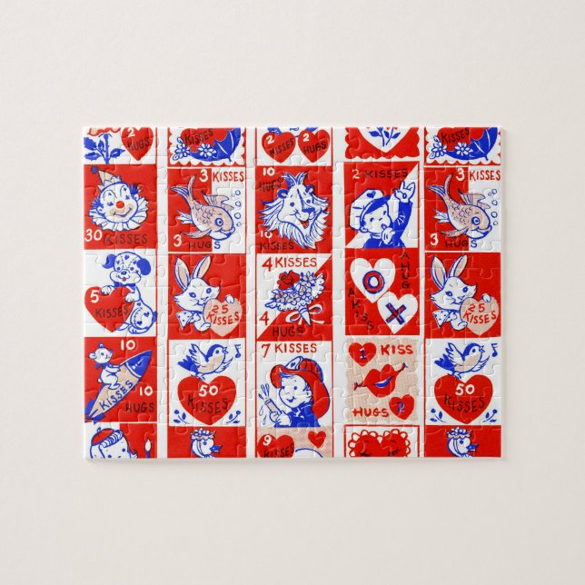 Puzzle Enfants Valentine Salutation Hugs Baisers Rouge Bl (Horizontal)