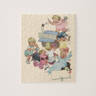 Puzzle Enfants vintage s'amusant à jouer avec des trains 