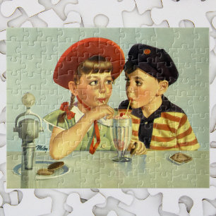 Puzzle Enfants vintages, garçons et filles partageant une