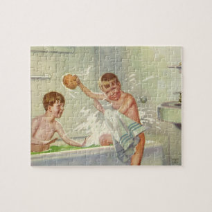 Puzzle Enfants vintages, Garçons Frères Splashing dans le