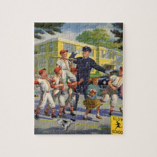 Puzzle Enfants vintages, Joueurs De Baseball Traversant L (Vertical)