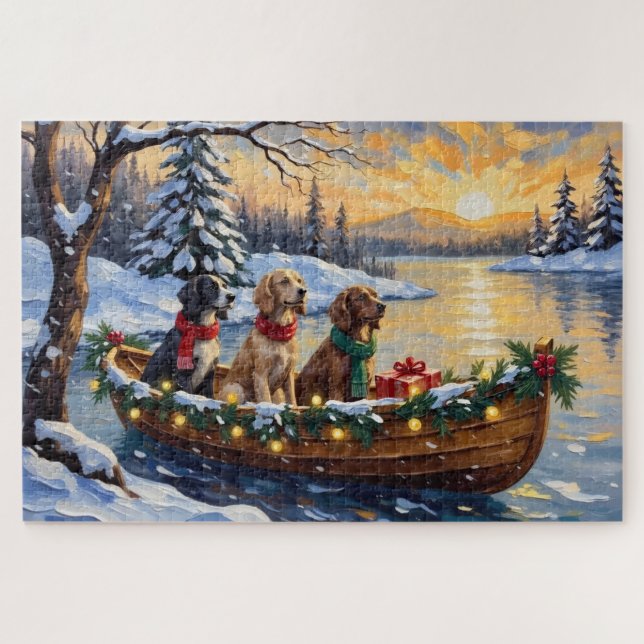 Puzzle English Setter Noël Bateau Vacances (Horizontal)