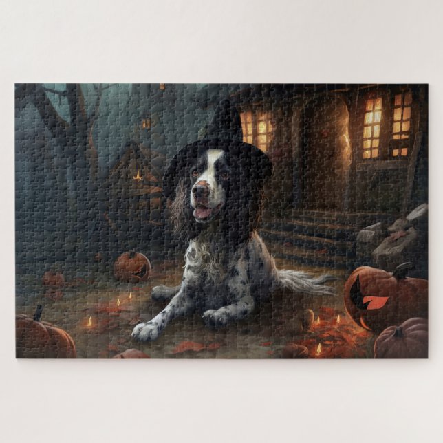 Puzzle English Springer Spaniel Citrouilles Halloween Épo (Horizontal)