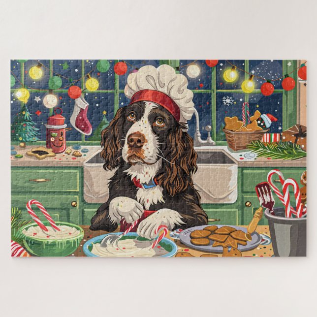 Puzzle English Springer Spaniel Fête de fin d'année en cu (Horizontal)