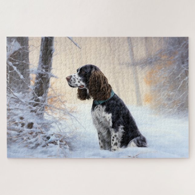 Puzzle English Springer Spaniel Qu'il neige Noël (Horizontal)