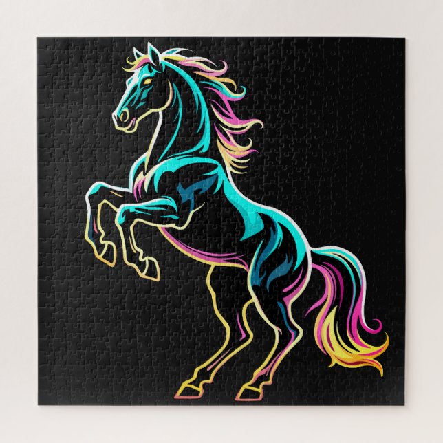 Puzzle Enseigne au néon Cheval Style Rétro Glitch (Vertical)