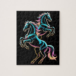 Puzzle Enseigne au néon Cheval Style Rétro Glitch