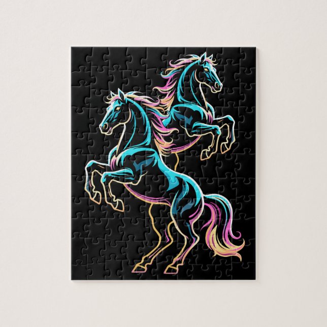 Puzzle Enseigne au néon Cheval Style Rétro Glitch (Vertical)