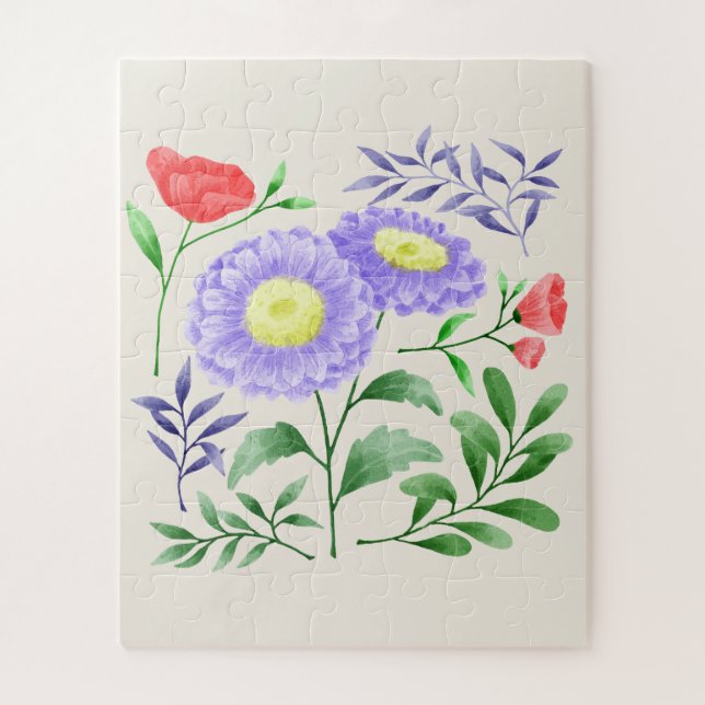 Puzzle Ensemble de fleurs peintes en aquarelle (Vertical)