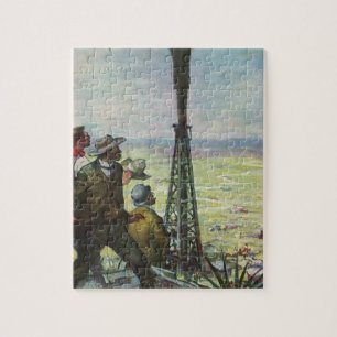 Puzzle Entreprise Vintage, puits de pétrole jaillissant a