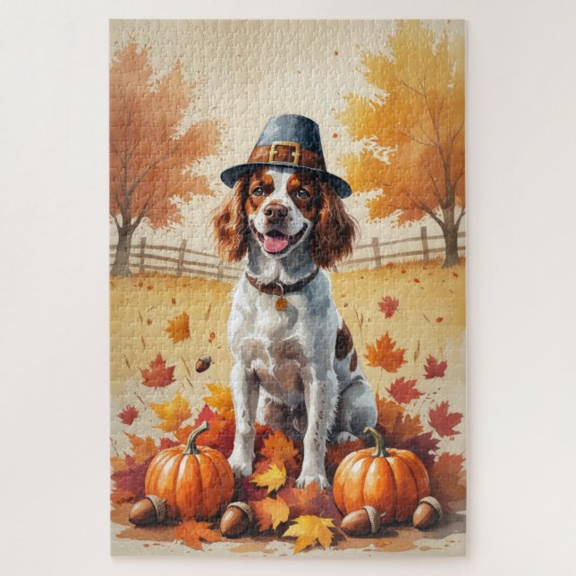 Puzzle Épagneul Breton Dans Feuilles D'automne Art De Tha (Vertical)
