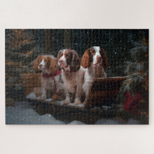 Puzzle Épagneul breton décoration de Noël à traîneau enne