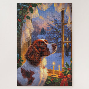 Puzzle Épaniel breton avec lumières de Noël vacances