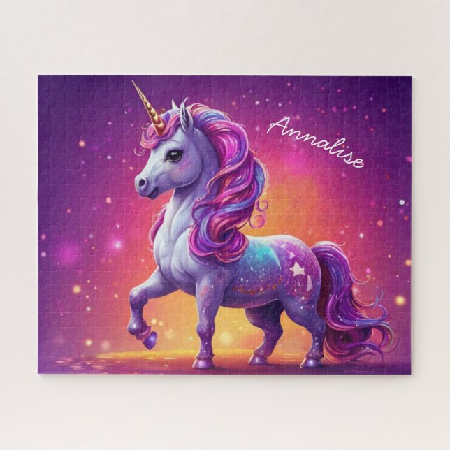 Puzzle Épersion Unicorne Violet Enchantée Personnalisée (Horizontal)