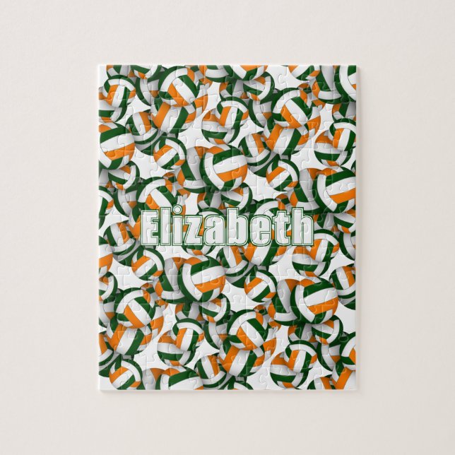 Puzzle équipe orange verte couleurs filles garçons volley (Vertical)