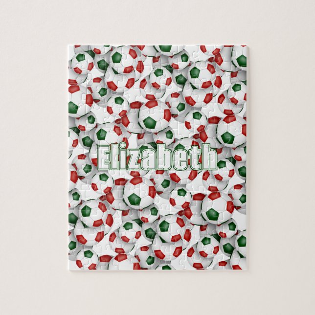 Puzzle équipe rouge vert couleurs filles garçons football (Vertical)